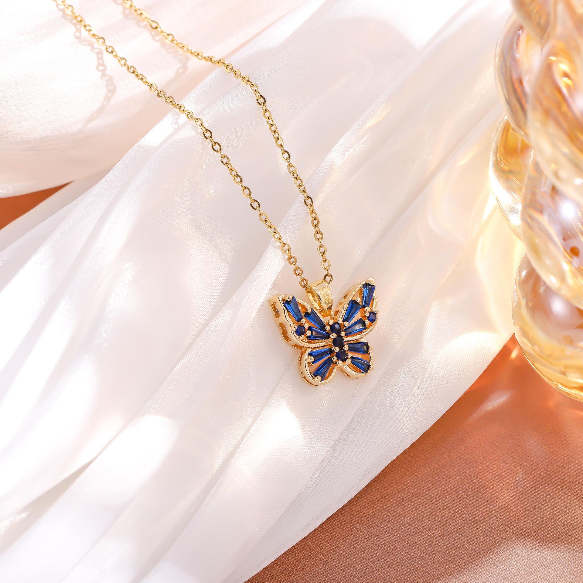 Wholesale Hollow Zircon Butterfly Copper Gold Plated Necklace
